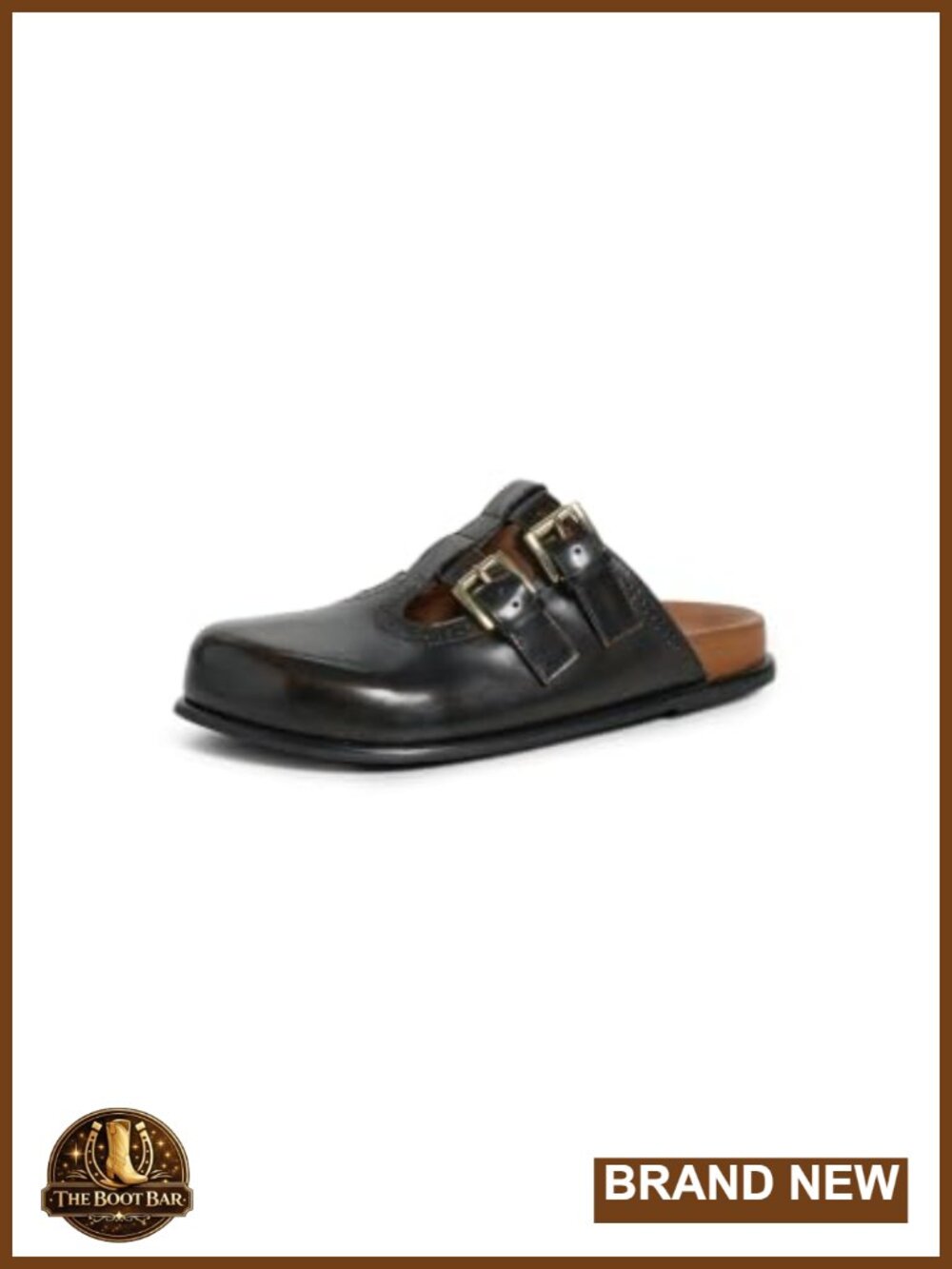 T-Strap Buckle Mules Leather Slip-On Casual Round Toe Mules
